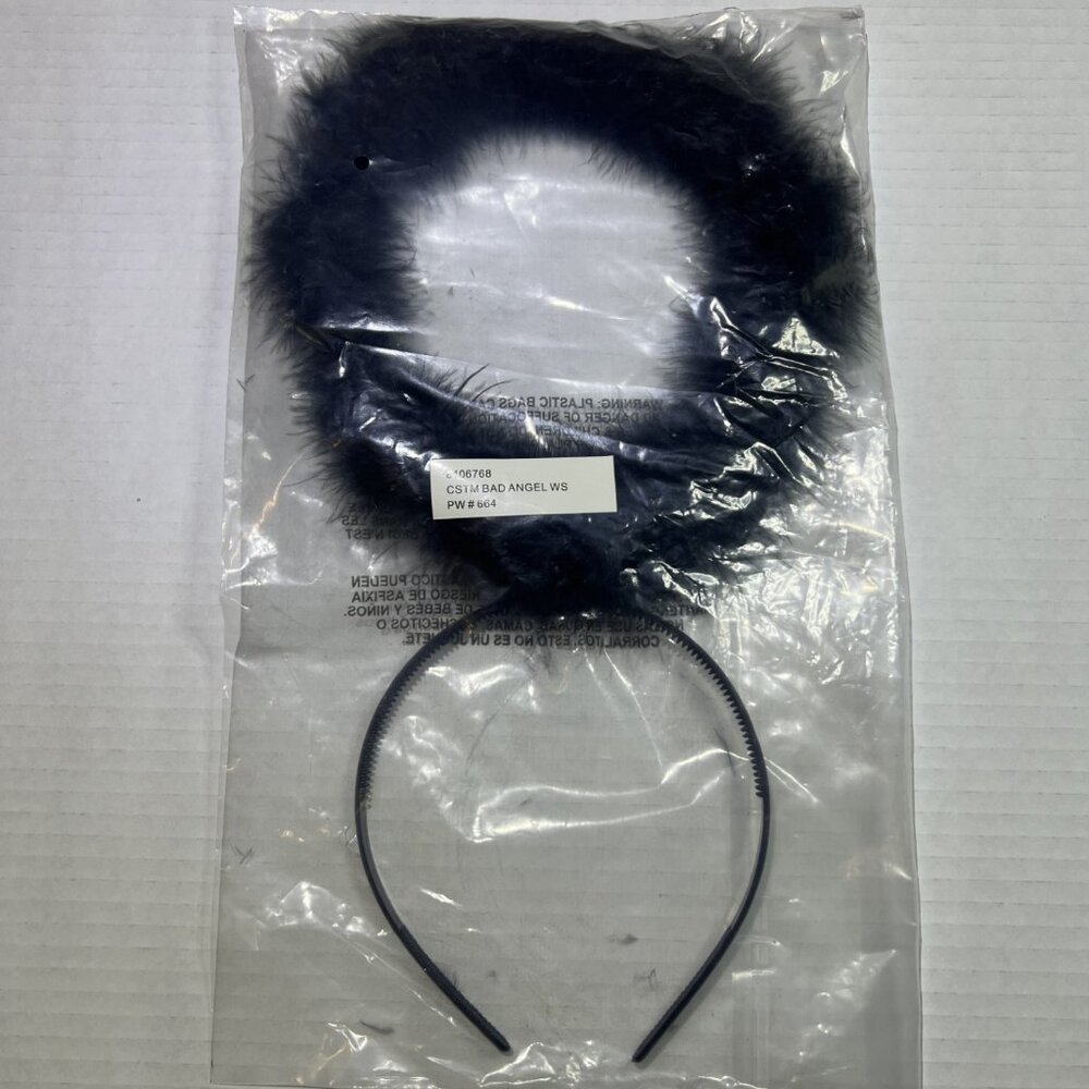 Halloween Bad Angel Black Marabou Fuzzy Halo Headband Costume Accessory